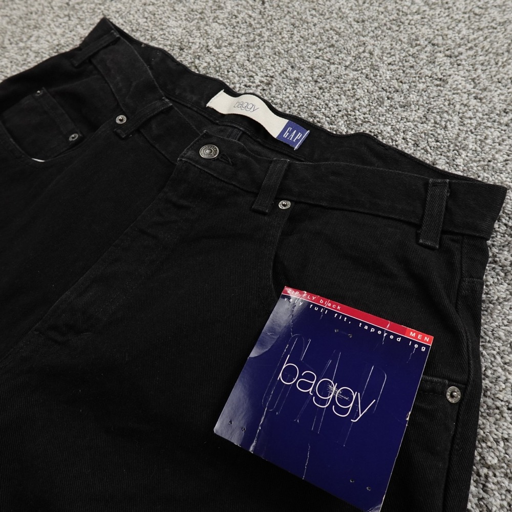 NEW VTG Gap Jeans Mens 35X35 Dark Black Denim Pants Baggy Skate Grunge 90s Y2K‎